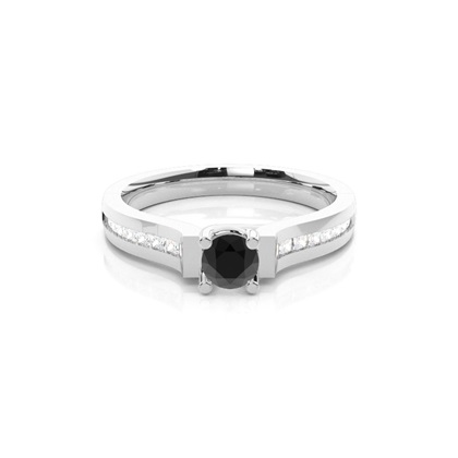4 Prong Setting Studded Side Stone Engagement Black Diamond Ring