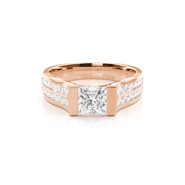 Channel Setting Studded Side Stone Engagement Ring