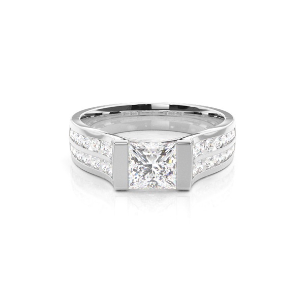 Channel Setting Studded Side Stone Engagement Ring