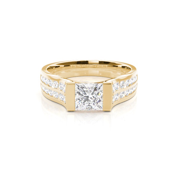 Channel Setting Studded Side Stone Engagement Ring
