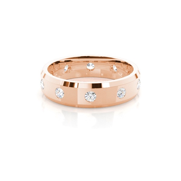 Studded Beveled Profile Comfort Fit Diamond Wedding Band