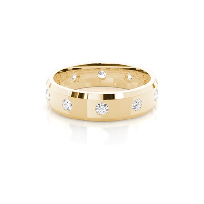 Studded Beveled Profile Comfort Fit Diamond Wedding Band
