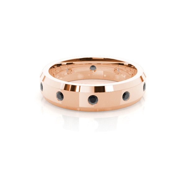 Studded Beveled Profile Comfort Fit Black Diamond Wedding Band