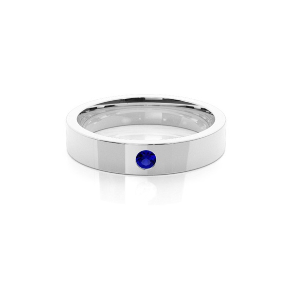 Flush Setting Round Blue Sapphire Mens Wedding Band