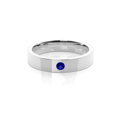 Flush Setting Round Blue Sapphire Mens Wedding Band