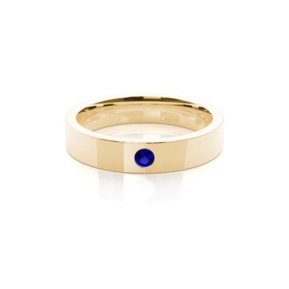 Flush Setting Round Blue Sapphire Mens Wedding Band
