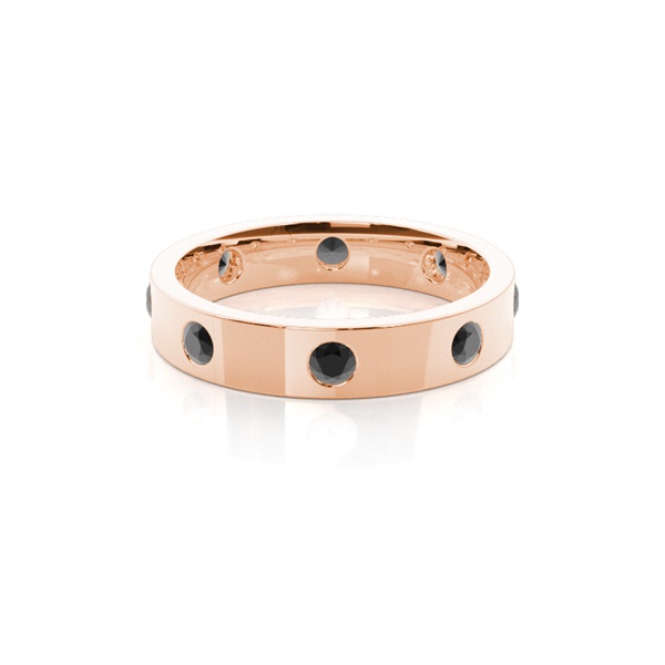 Studded Flat Profile Comfort Fit Black Diamond Wedding Band