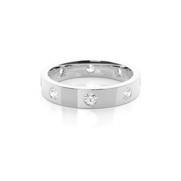 Studded Flat Profile Comfort Fit Diamond Wedding Band