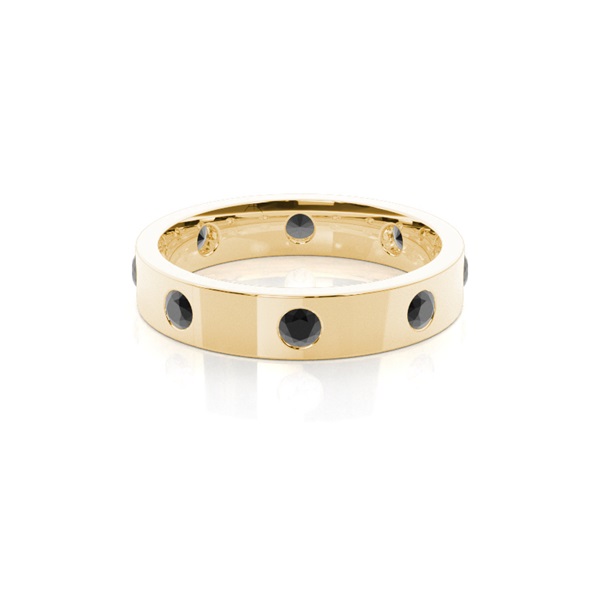 Studded Flat Profile Comfort Fit Black Diamond Wedding Band