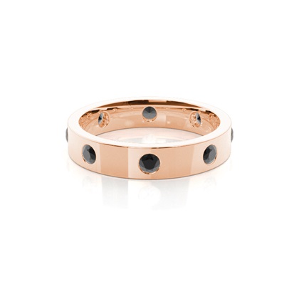 Studded Flat Profile Comfort Fit Black Diamond Wedding Band