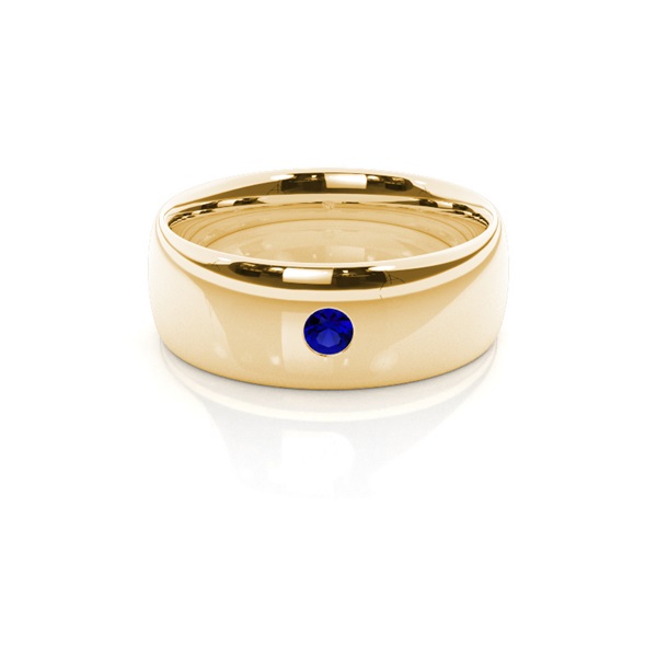 Flush Setting Round Blue Sapphire Mens Wedding Band
