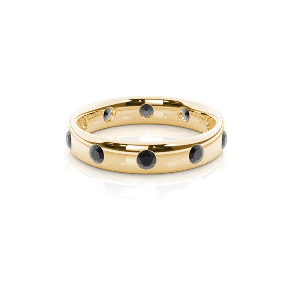 Studded Court Profile Comfort Fit Black Diamond Wedding Band