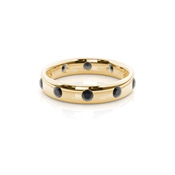 Studded Court Profile Comfort Fit Black Diamond Wedding Band