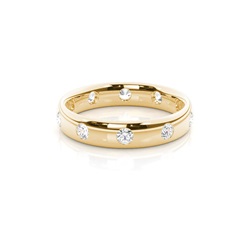 Studded Court Profile Comfort Fit Diamond Wedding Band