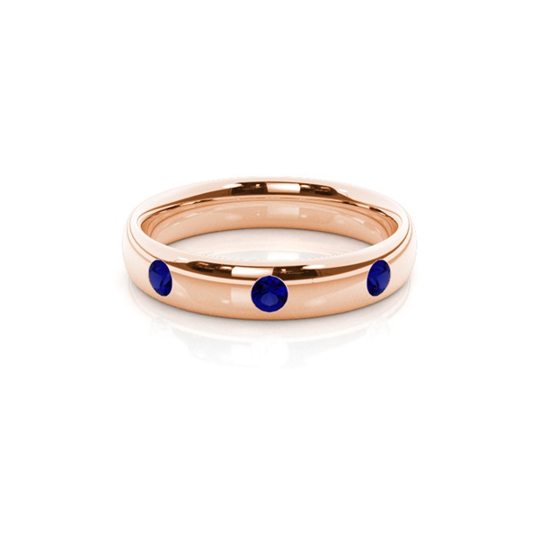 Flush Setting Round Blue Sapphire Mens Wedding Band