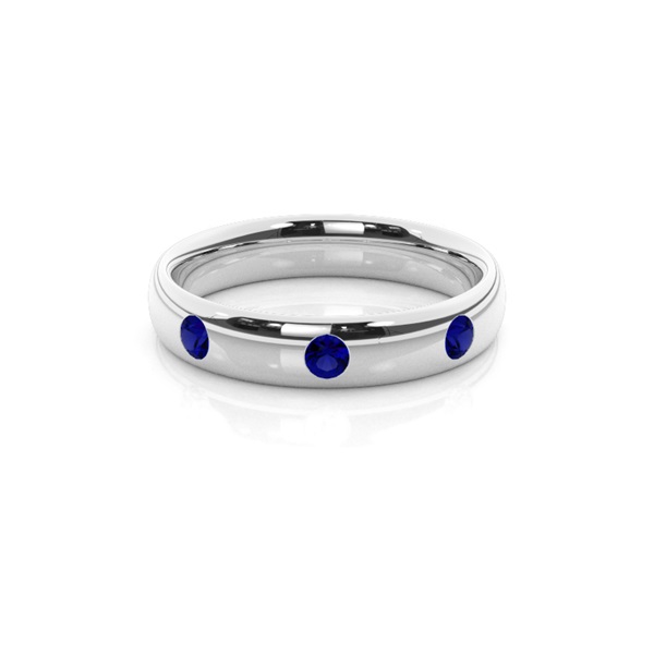 Flush Setting Round Blue Sapphire Mens Wedding Band