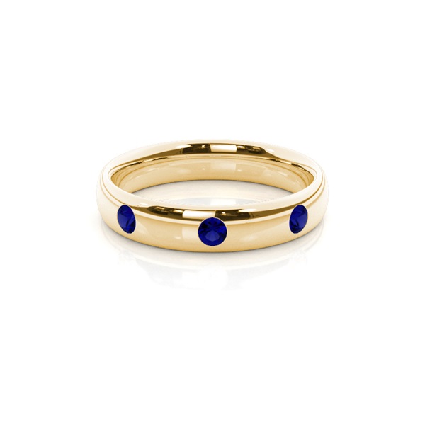 Flush Setting Round Blue Sapphire Mens Wedding Band