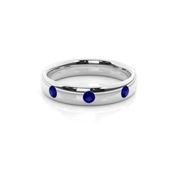 Eingeriebene Fassung Runder Blauer Saphir Herren Ehering