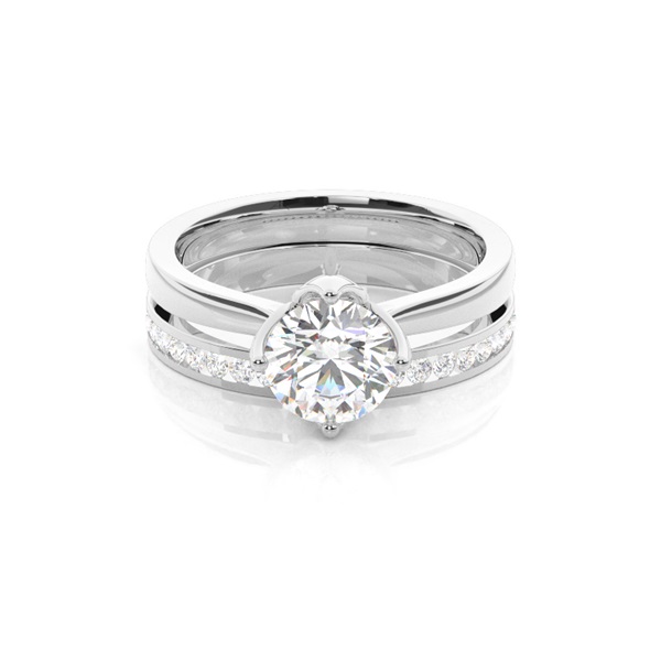 4 Prong Setting Plain Engagement Ring With Matching Band