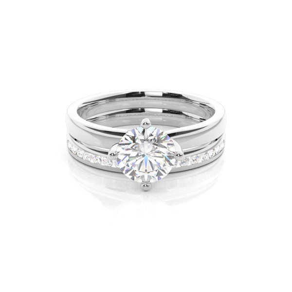 4 Prong Setting Plain Engagement Ring With Matching Band