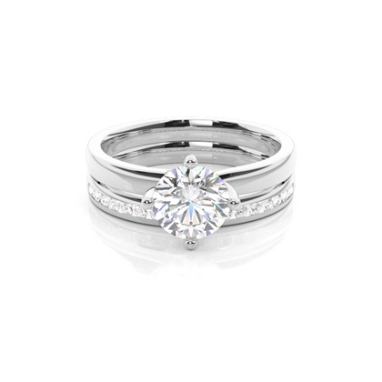 4 Prong Setting Plain Engagement Ring With Matching Band