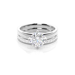 4 Prong Setting Plain Engagement Ring With Matching Band