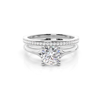 4 Prong Setting Plain Engagement Ring With Matching Band