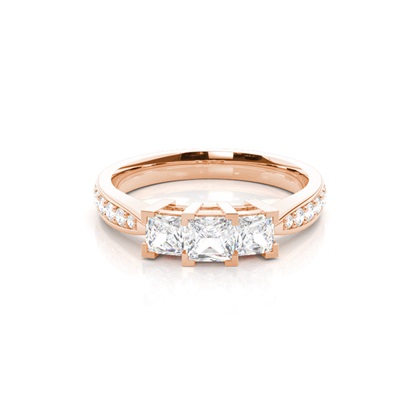 Princess Rose Gold Diamond Rings Three Stone