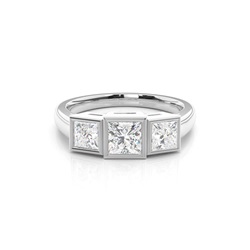 Full Bezel Setting Plain Three Stone Ring