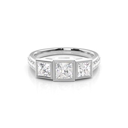 Full Bezel Setting Studded Three Stone Ring