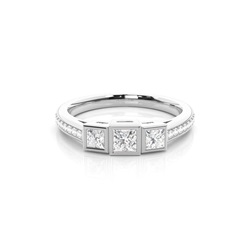 Full Bezel Setting Studded Three stone Ring
