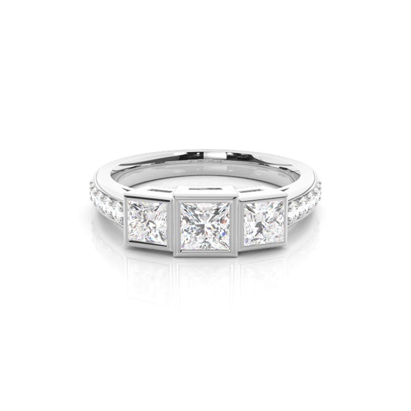 Full Bezel Setting Studded Three stone Ring