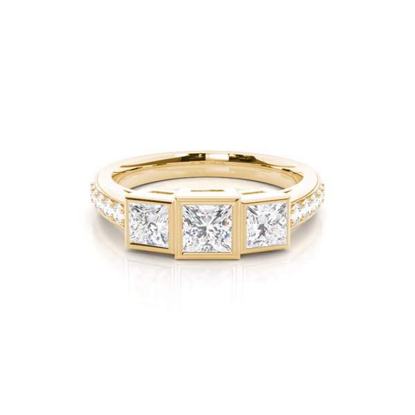 Full Bezel Setting Studded Three stone Ring