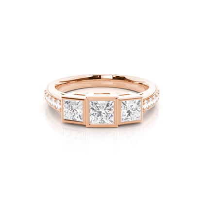 Princess Rose Gold Diamond Rings Three Stone