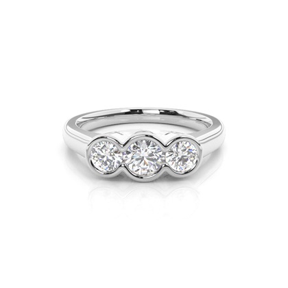 Semi Bezel Setting Plain Three stone Ring