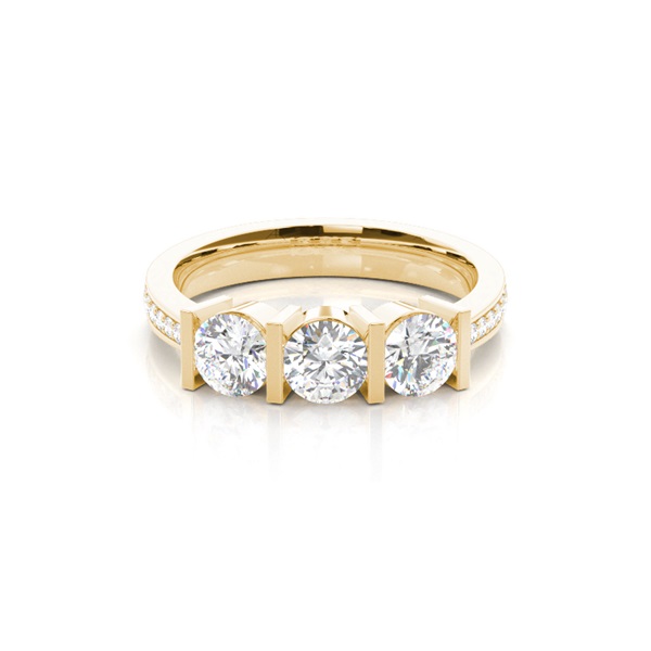 Bar Setting Studded Three stone Ring