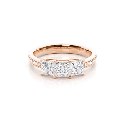 Princess Rose Gold Diamond Rings Three Stone