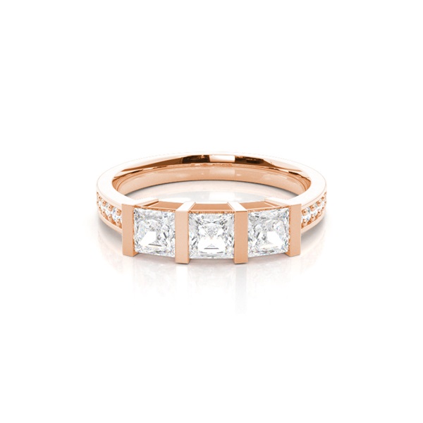 Bar Setting Studded Three stone Ring
