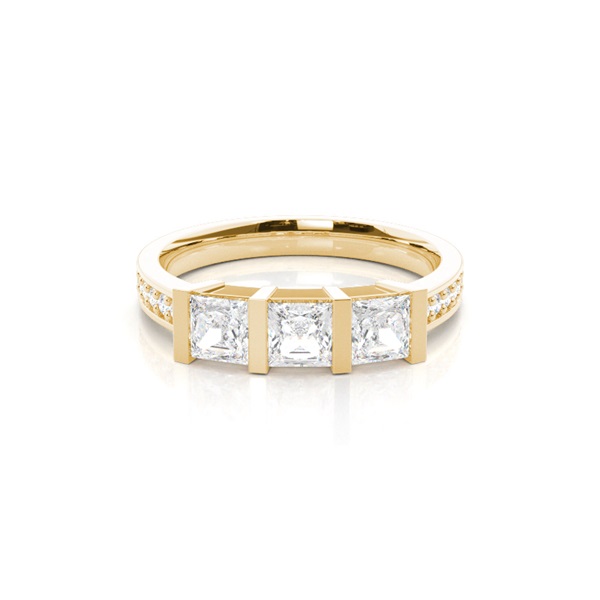 Bar Setting Studded Three stone Ring