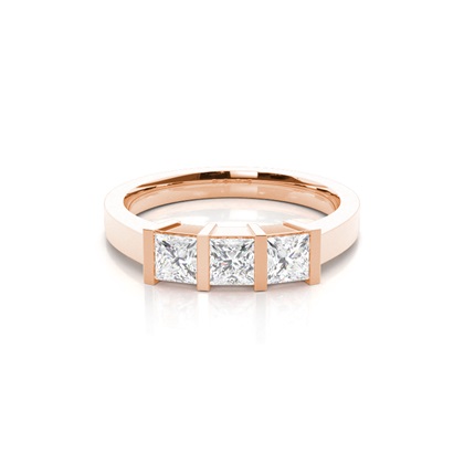Princess Rose Gold Diamond Rings Three Stone
