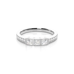 Bar Setting Studded Three stone Ring
