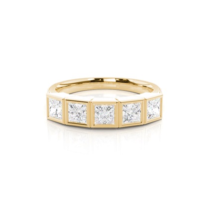Princess Yellow Gold 5 Stone Diamond Rings