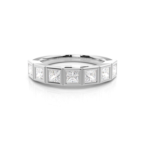 Anillo Liso De Siete Gemas Engarzado En Bisel Completo