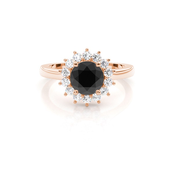 4 Prong Setting Side Stone Halo Black Diamond Ring
