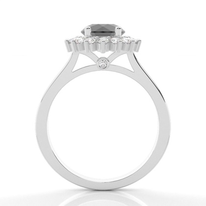 4 Prong Setting Side Stone Halo Black Diamond Ring