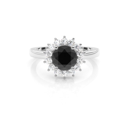                               4 Prong Setting Side Stone Halo Black Diamond Ring