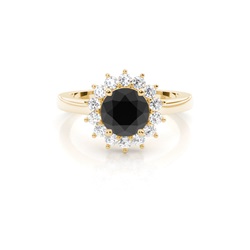 4 Prong Setting Side Stone Halo Black Diamond Ring