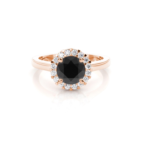 4 Prong Setting Side Stone Halo Black Diamond Ring