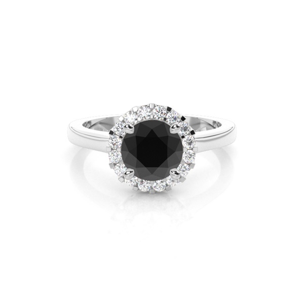 4 Prong Setting Side Stone Halo Black Diamond Ring