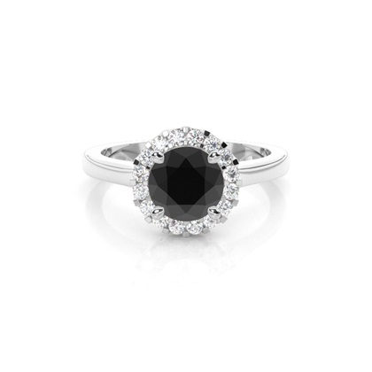 4 Prong Setting Side Stone Halo Black Diamond Ring